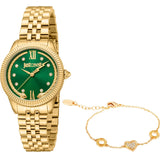 Just Cavalli Lovestruck Valentines Yellow Gold Green Watch and Bracelet Set
