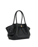 JW PEI Women's Hana Black Medium Weave Texture Top Handle Bag