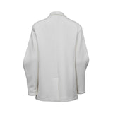JIJIL white blazer with classic lapel collar, front button closure, flap pockets, and long sleeves, photographed on a white background.