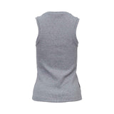 JIJIL grey ribbed sleeveless top with round neckline and fitted silhouette, crafted from soft stretch fabric and photographed on a white background.