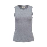 JIJIL grey ribbed sleeveless top with round neckline and fitted silhouette, crafted from soft stretch fabric and photographed on a white background.