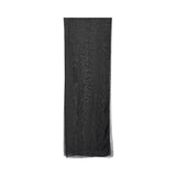 A full-length view of a sheer, lightweight black chiffon headscarf (shayla) from the JIJIL collection, featuring a rectangular shape and delicate finished edges, displayed vertically against a plain white background.