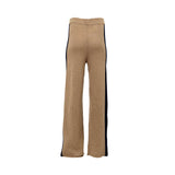 JIJIL camel knit trousers with straight-leg fit and contrasting black side panels on a clean white background.