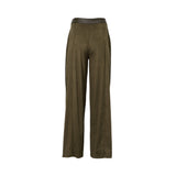JIJIL two-tone olive trousers with suede-effect front panels and smooth leather-look side detailing.