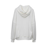 JIJIL white hoodie with drawstring hood, long sleeves, and relaxed silhouette displayed on a white background.