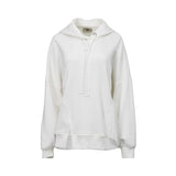 JIJIL white hoodie with drawstring hood, long sleeves, and relaxed silhouette displayed on a white background.