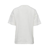 JIJIL white short-sleeve T-shirt with round neckline and bold graphic print on the front, designed in a relaxed fit and photographed on a white background.