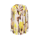 Jijil Women's Abstract Yellow & Brown Print Button-Up Blouse