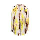 Jijil Women's Abstract Yellow & Brown Print Button-Up Blouse