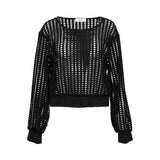 Jijil Women's Chic Black Mesh Long-Sleeve Top