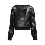 Jijil Women's Chic Black Mesh Long-Sleeve Top