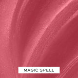 Shimmery rose-pink lip gloss with a glossy finish, fine glitter, and subtle textured streaks.