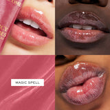 Lancome Juicy Tubes 07 Magic Spell lip gloss, a shimmery medium-pink shade in a pink tube.