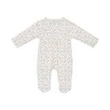 Back view of the Jules & Juliette Paris floral print sleepsuit showing the continuous botanical pattern and integrated footie design.
