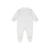 Back view of the Jules & Juliette Paris white cotton babygrow showing the clean, seamless design and soft ribbed ankle detailing.

