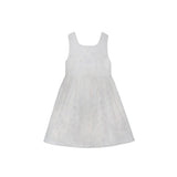 Front view of a Jules & Juliette Paris white sleeveless dress for girls, featuring delicate floral embroidery across the bodice and skirt.