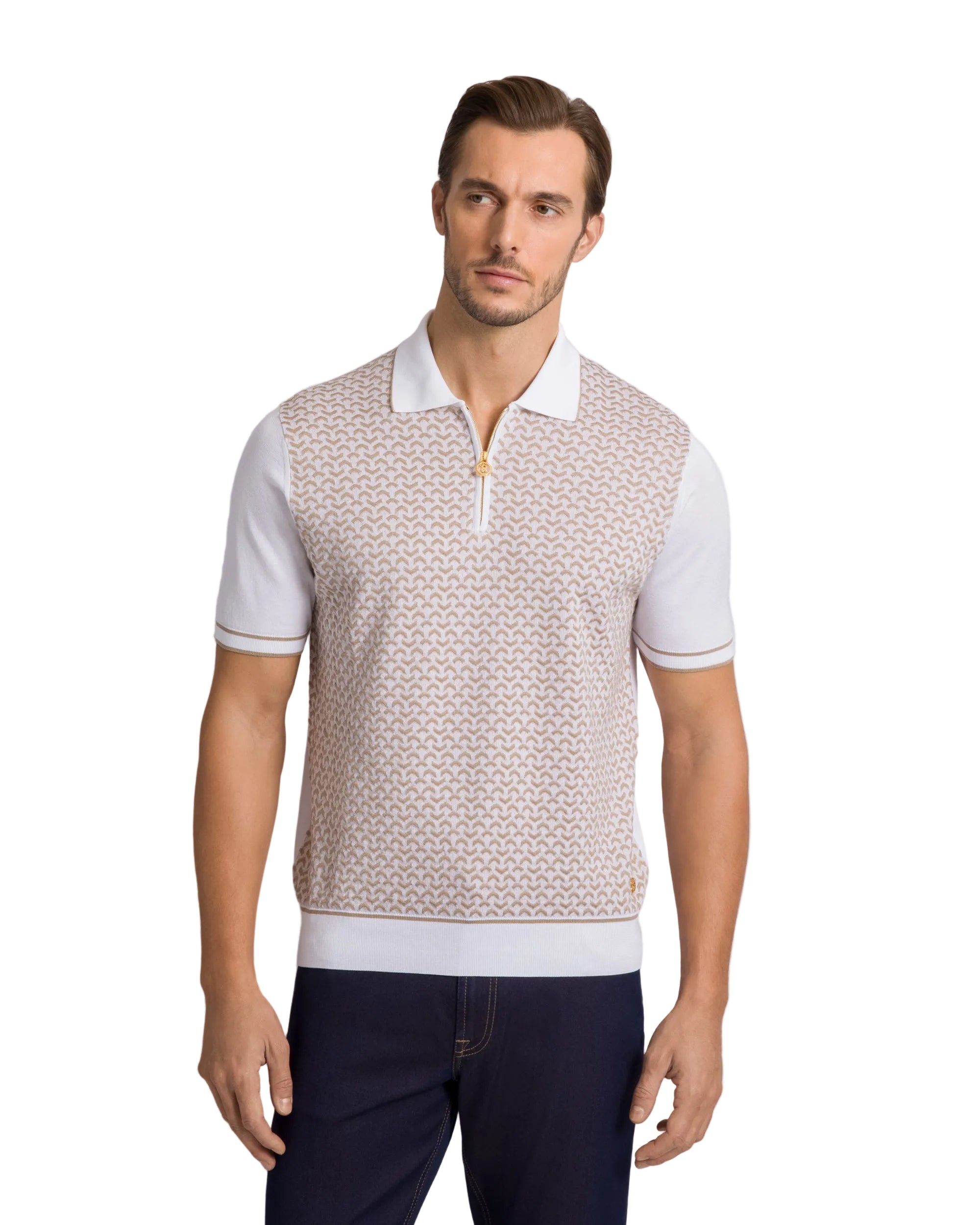 Stefano Ricci men's polo sweater in crisp white.