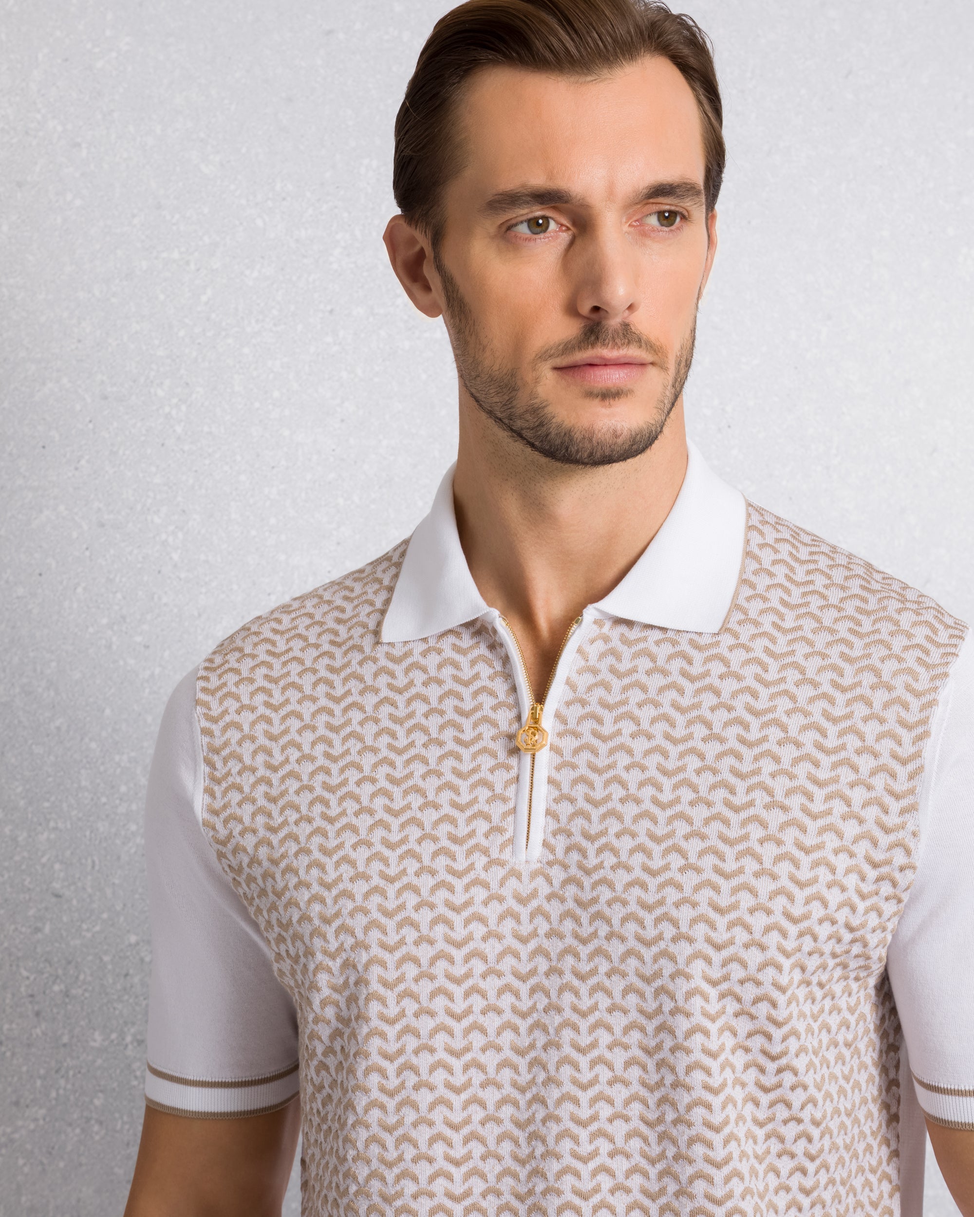 Stefano Ricci men's polo sweater in crisp white.
