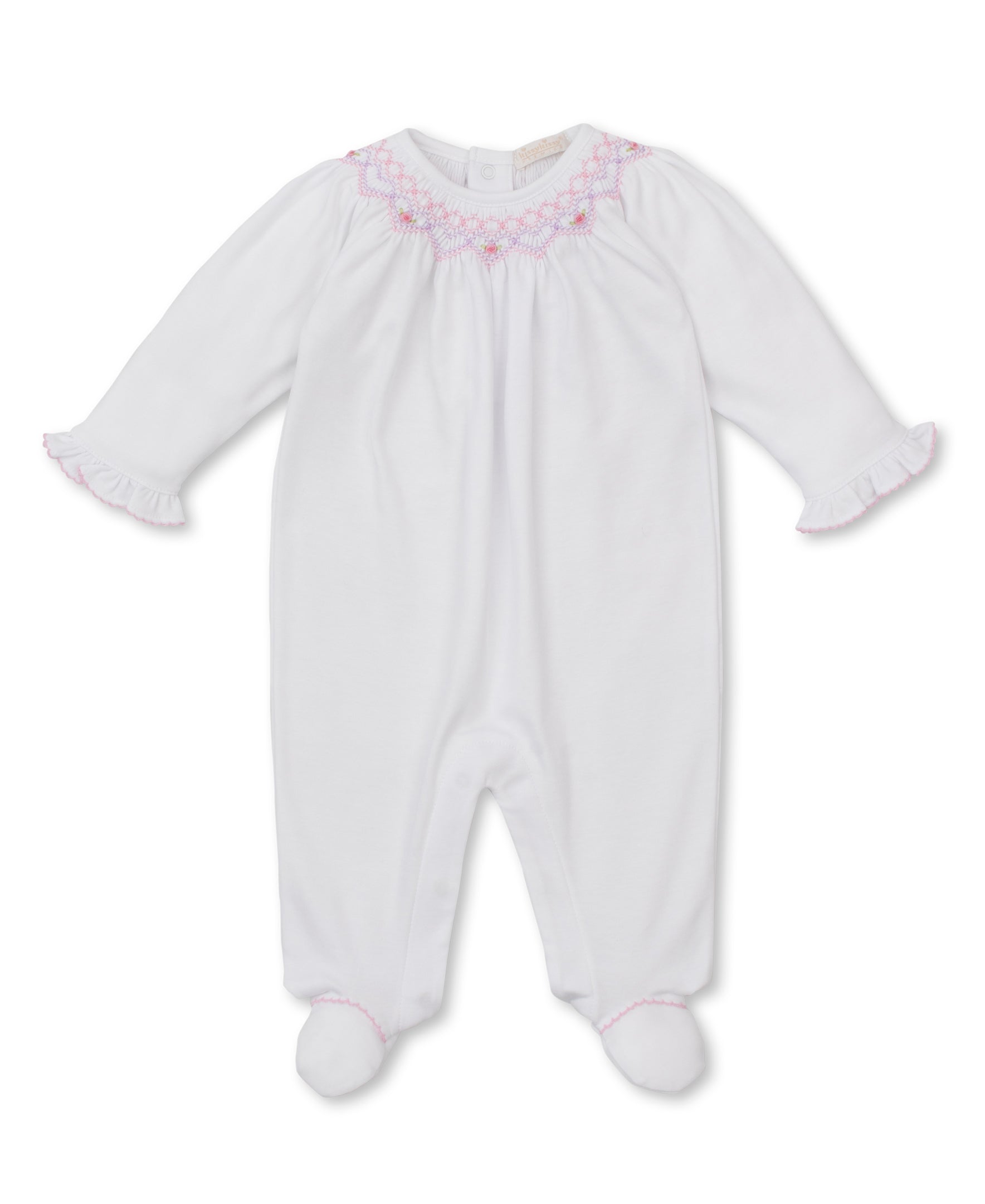 Kissy Kissy Kids New Born Girl's White & Pink Set of Sleepsuit & Bib & Hat | New Born | New Born Babysuits | New Born Girl (0M - 9M) | New Born Girl Babysuits | New Born Girl Sleepwear | Set Sleepsuit | Set Sleepsuit & Bib & Hat | Sleepsuit Set