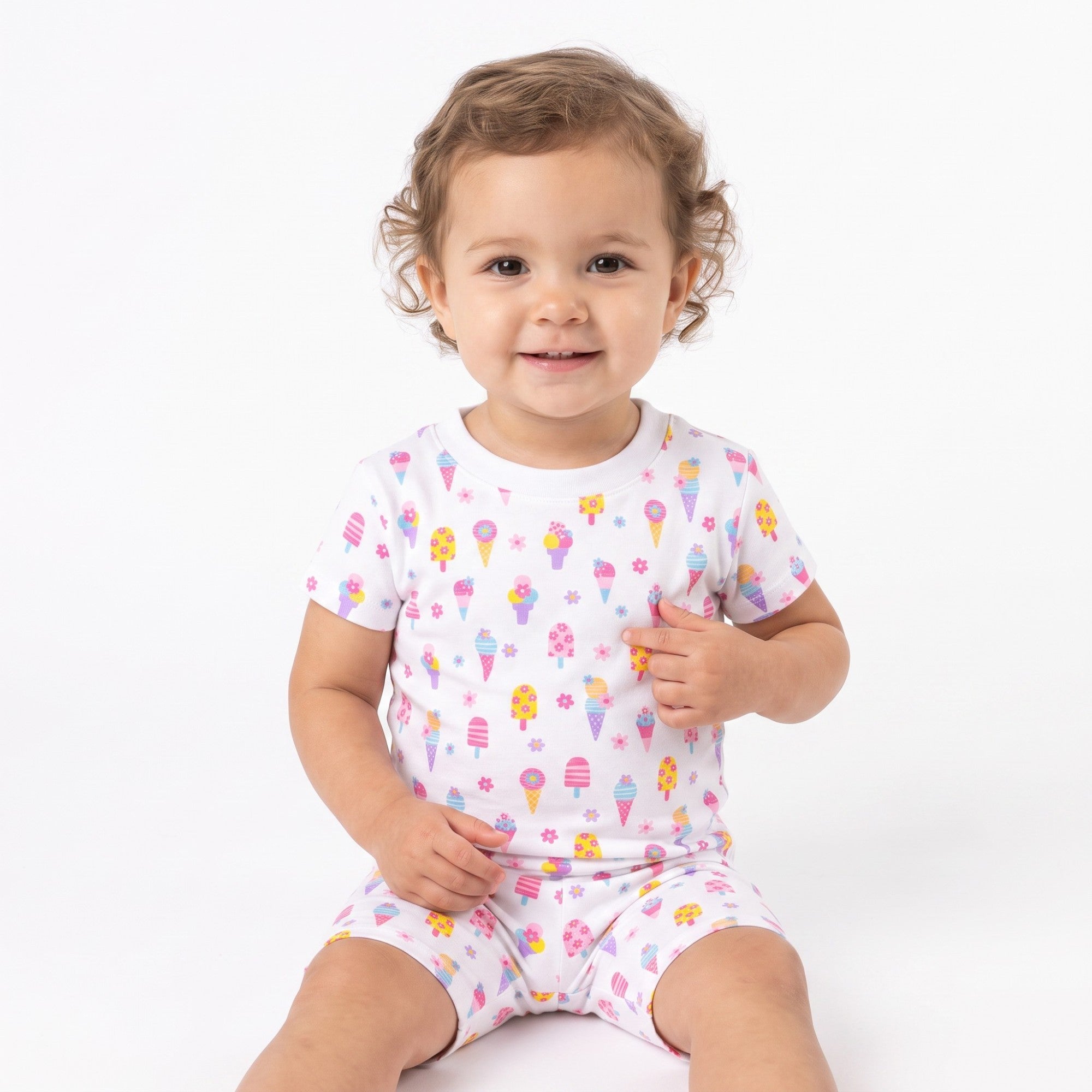 Kissy Kissy Baby Girl's Pyjama Set with Playful Ice Cream and Floral Print