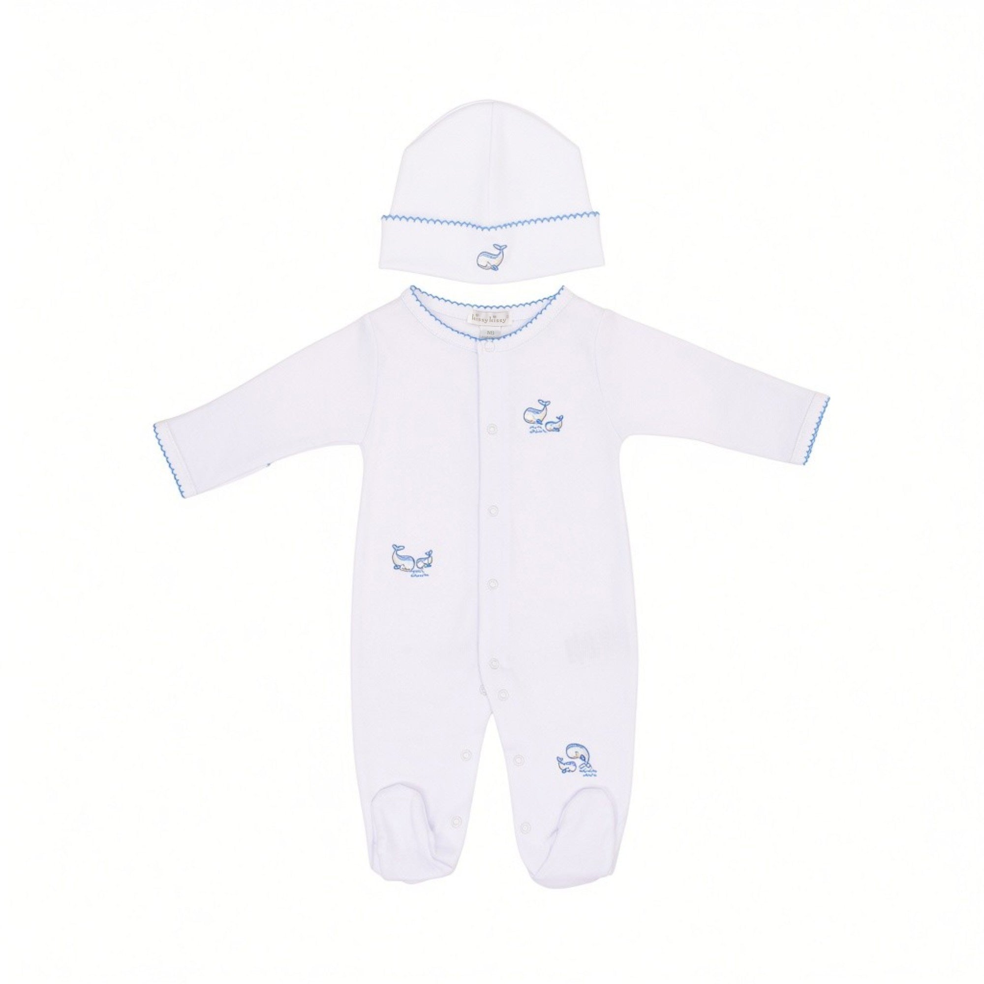 Kissy Kissy New Born Boy's Whale Embroidered Sleepsuit and Hat Set