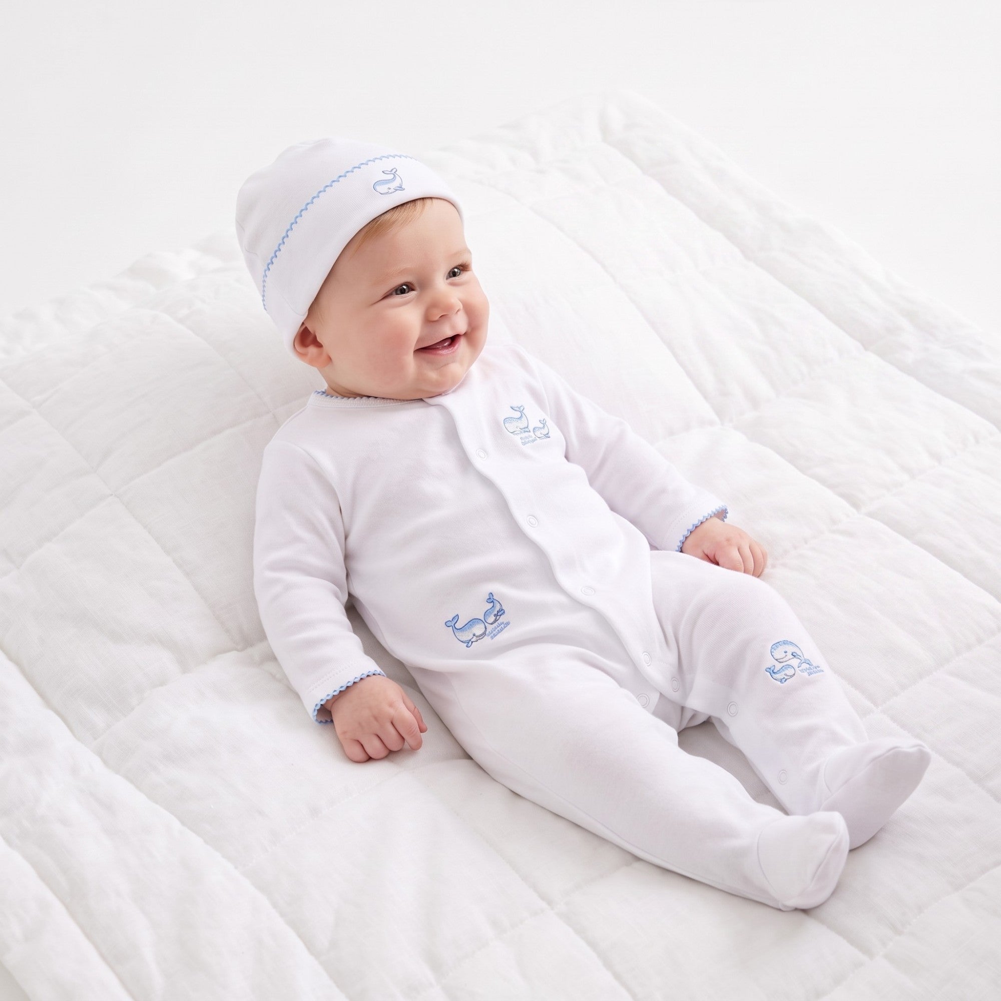 Kissy Kissy New Born Boy's Whale Embroidered Sleepsuit and Hat Set