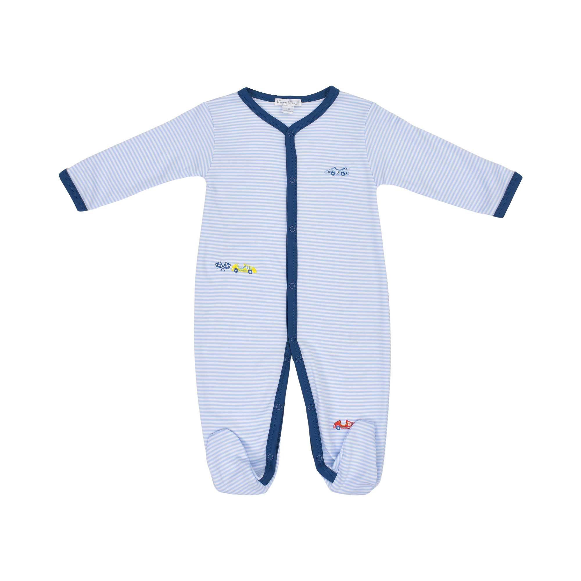 Kissy Kissy New Born Boy's Striped Knit Sleepsuit with Embroidered Cars