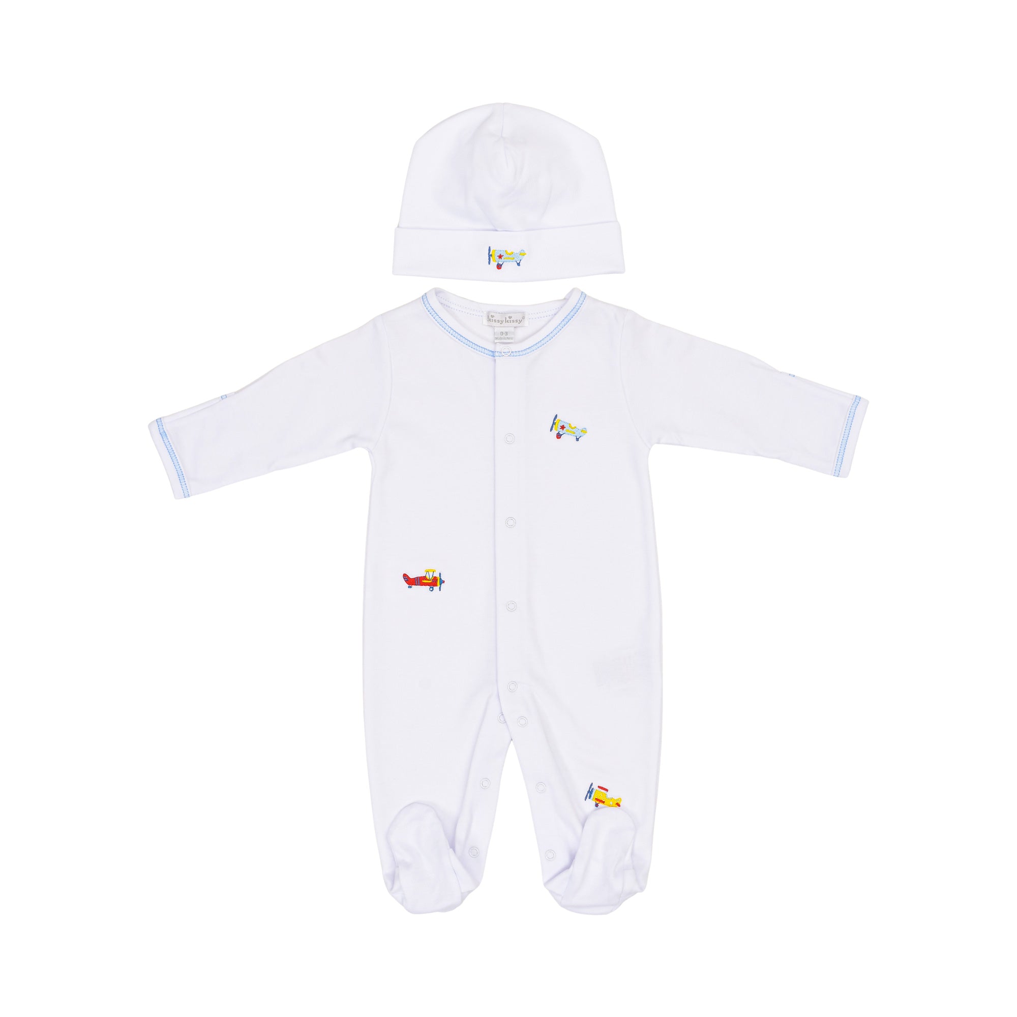 Kissy Kissy New Born Boy's Sleepsuit and Hat Set with Aeroplane Embroidery