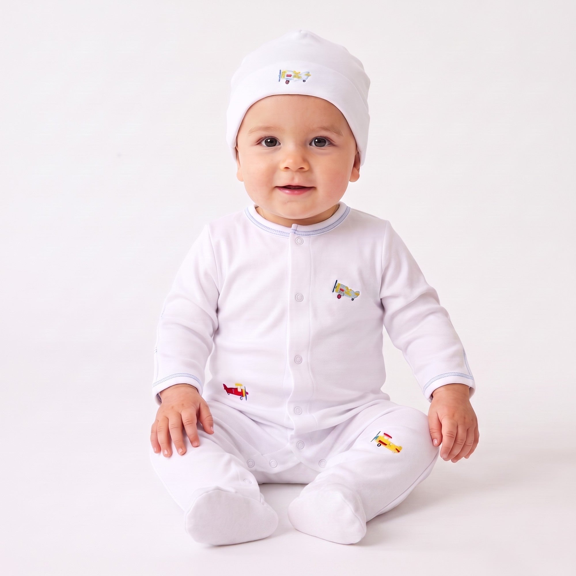 Kissy Kissy New Born Boy's Sleepsuit and Hat Set with Aeroplane Embroidery