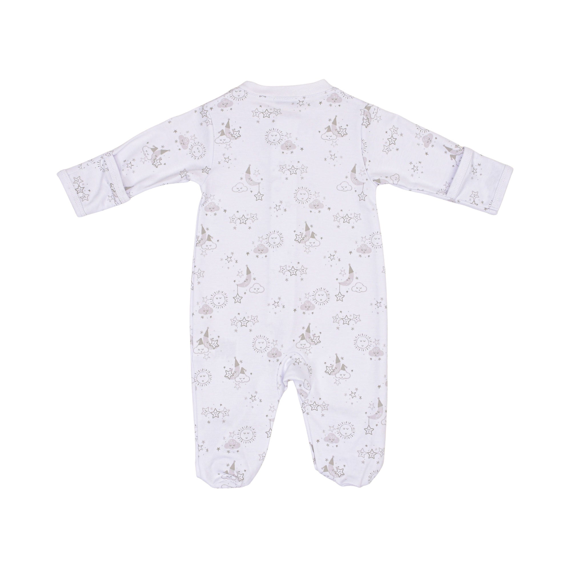 Kissy Kissy Newborn's Sleepsuit with Silver Celestial Pattern, Hat & Bib