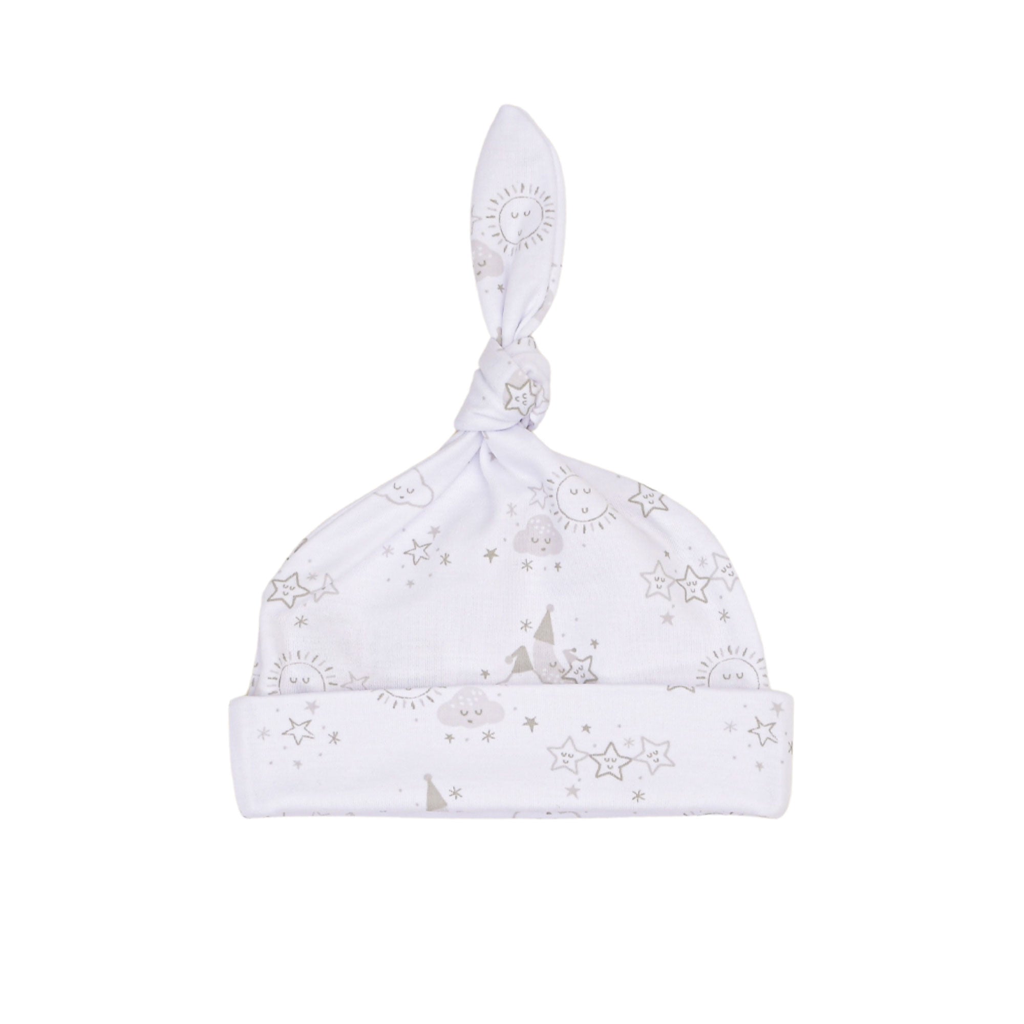 Kissy Kissy Newborn's Sleepsuit with Silver Celestial Pattern, Hat & Bib