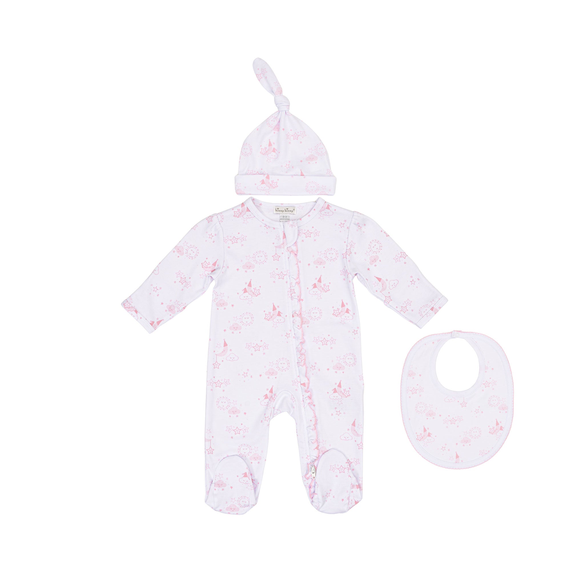 Kissy Kissy New Born Girl's Celestial Pattern Sleepsuit Set with Hat & Bib