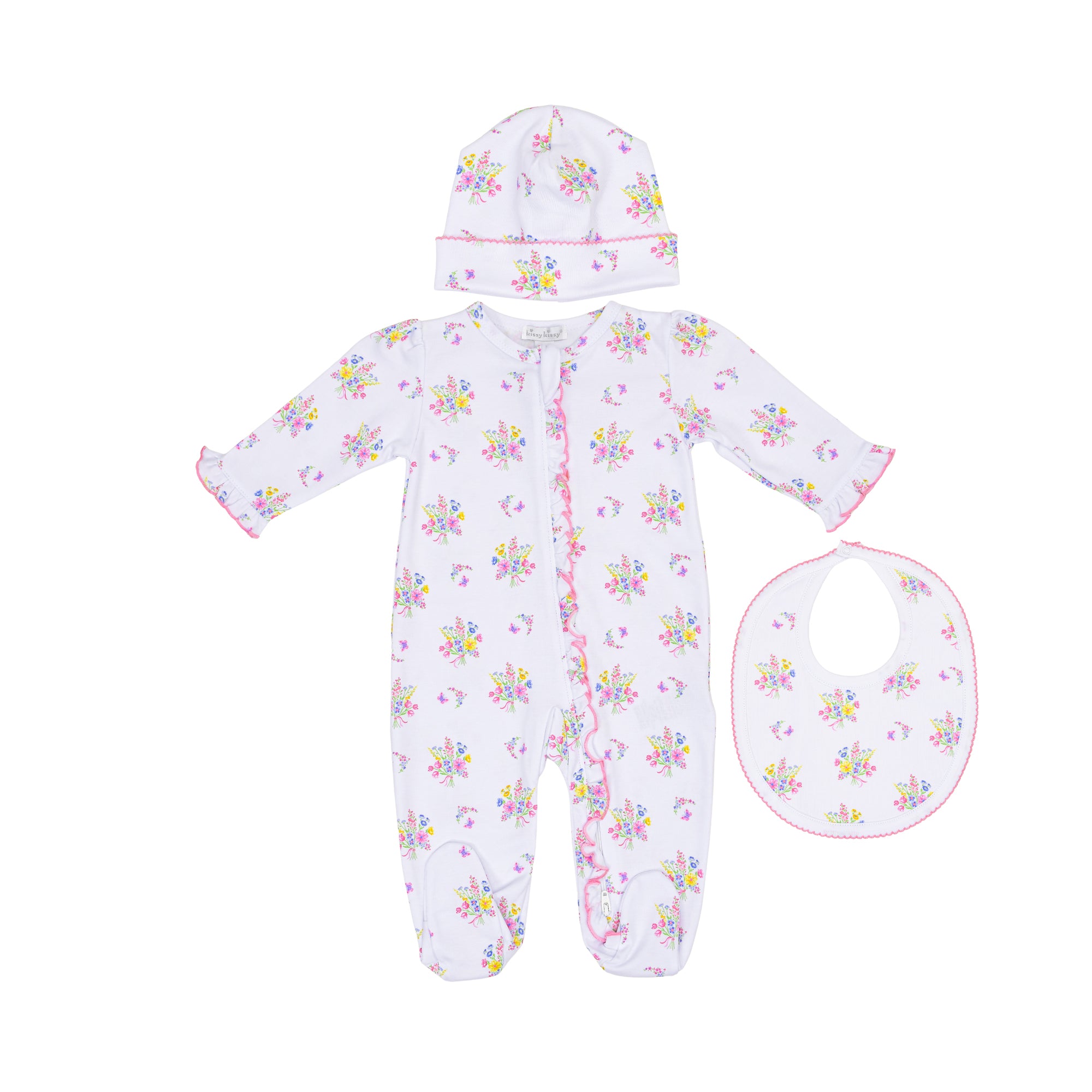 Kissy Kissy New Born Girl's Floral Print Sleepsuit Set with Hat & Bib