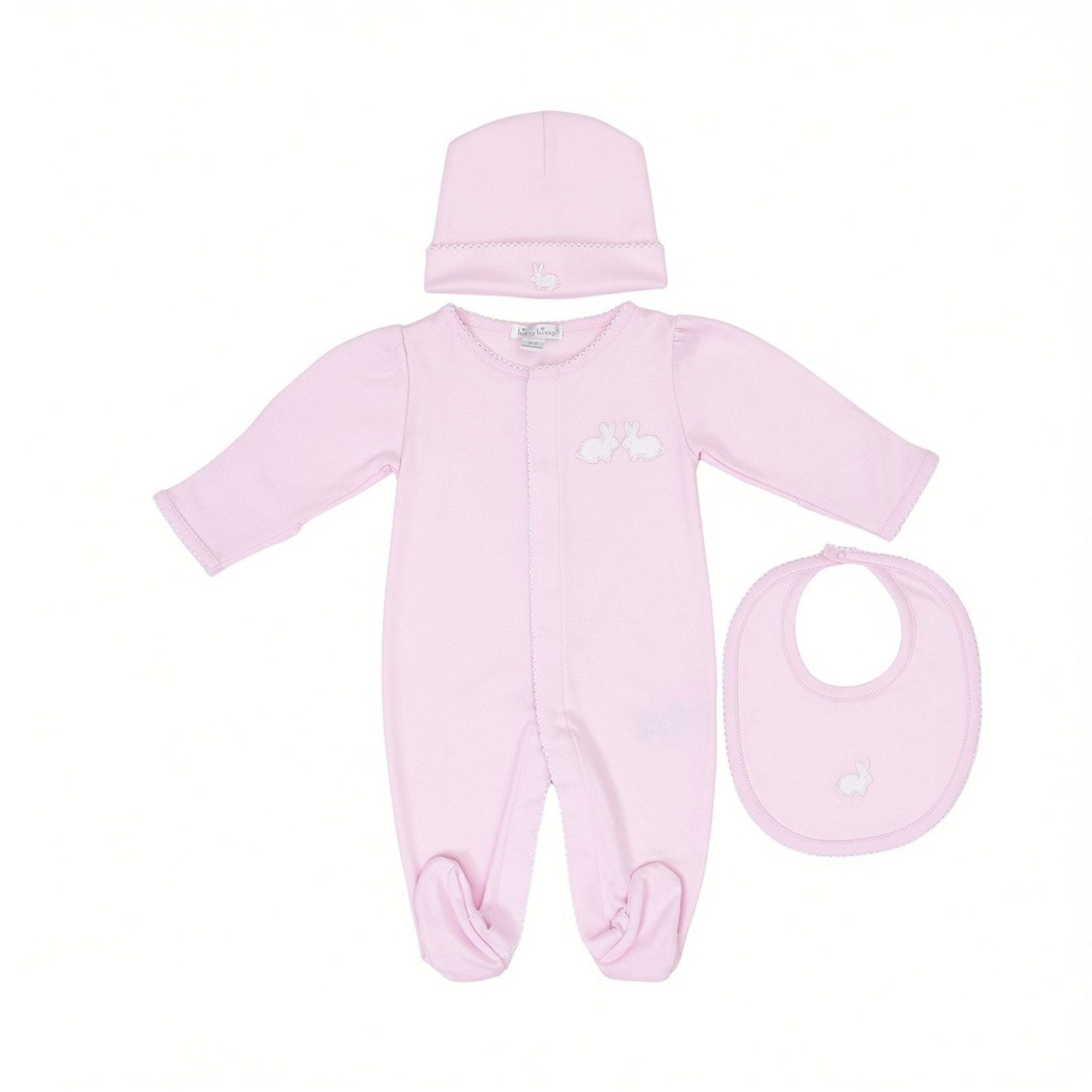 Kissy Kissy New Born Girl's Pink Sleepsuit Set with Hat & Bib