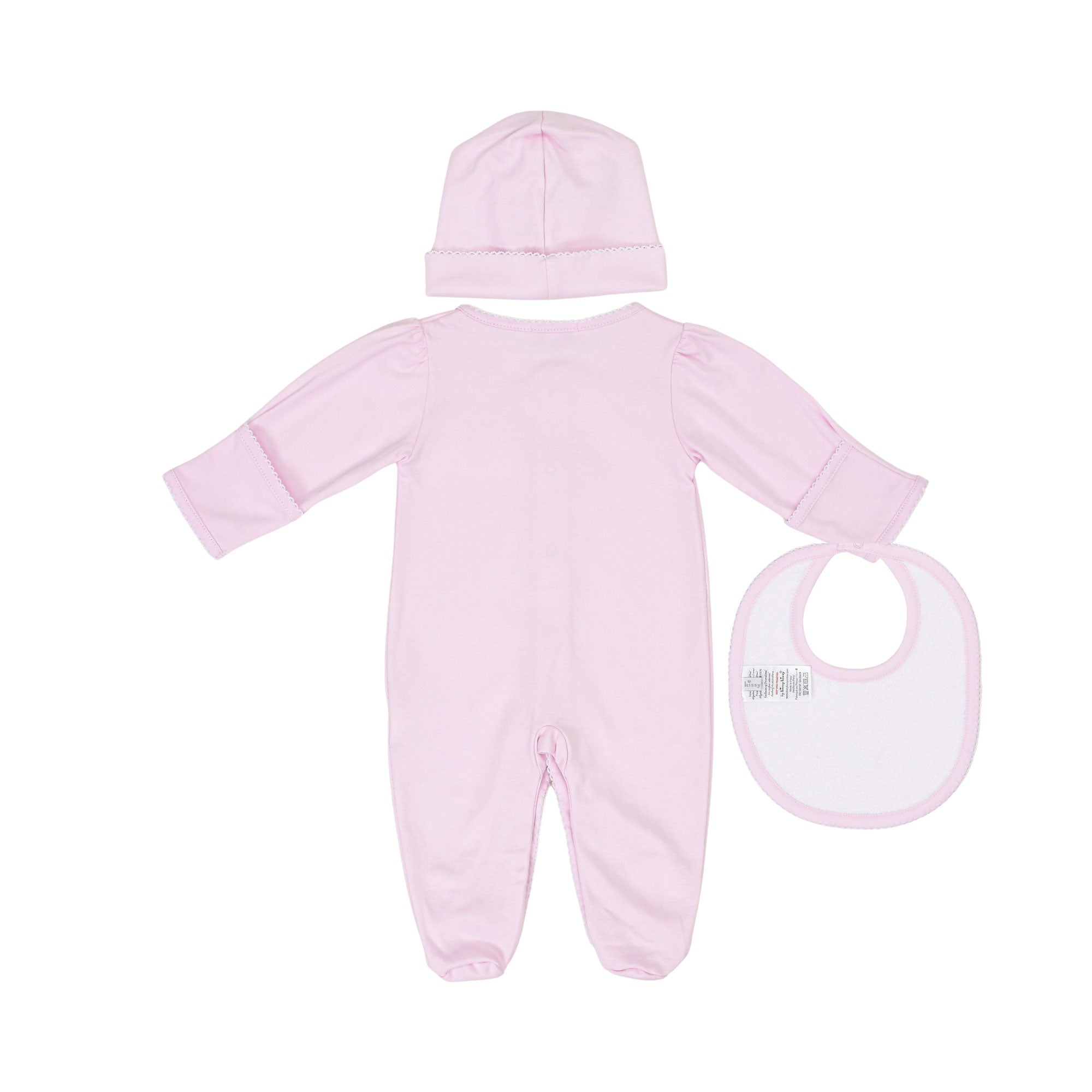 Kissy Kissy New Born Girl's Pink Sleepsuit Set with Hat & Bib
