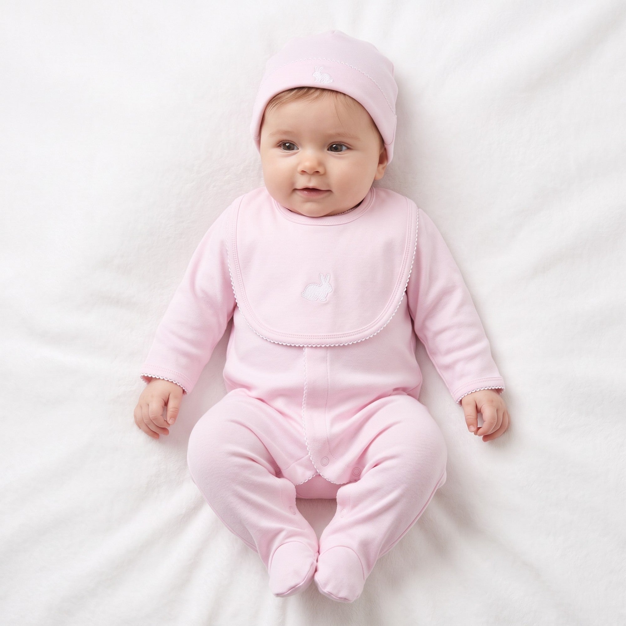 Kissy Kissy New Born Girl's Pink Sleepsuit Set with Hat & Bib