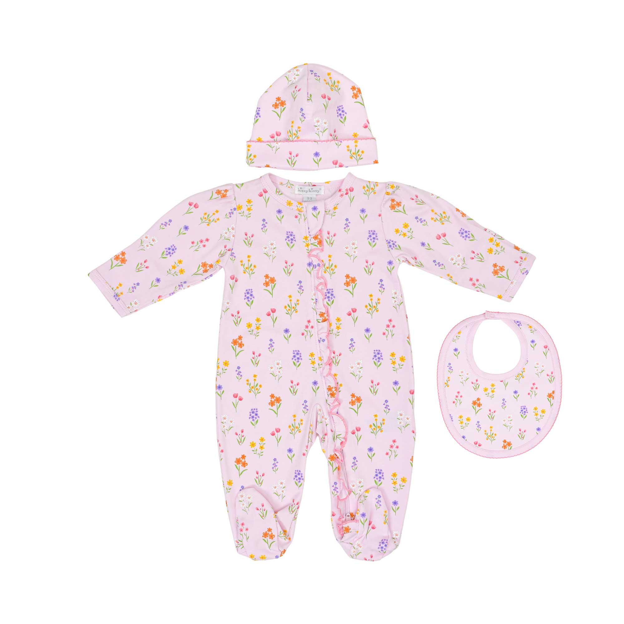 Kissy Kissy New Born Girl's Floral Print Pink Sleepsuit Set with Hat & Bib