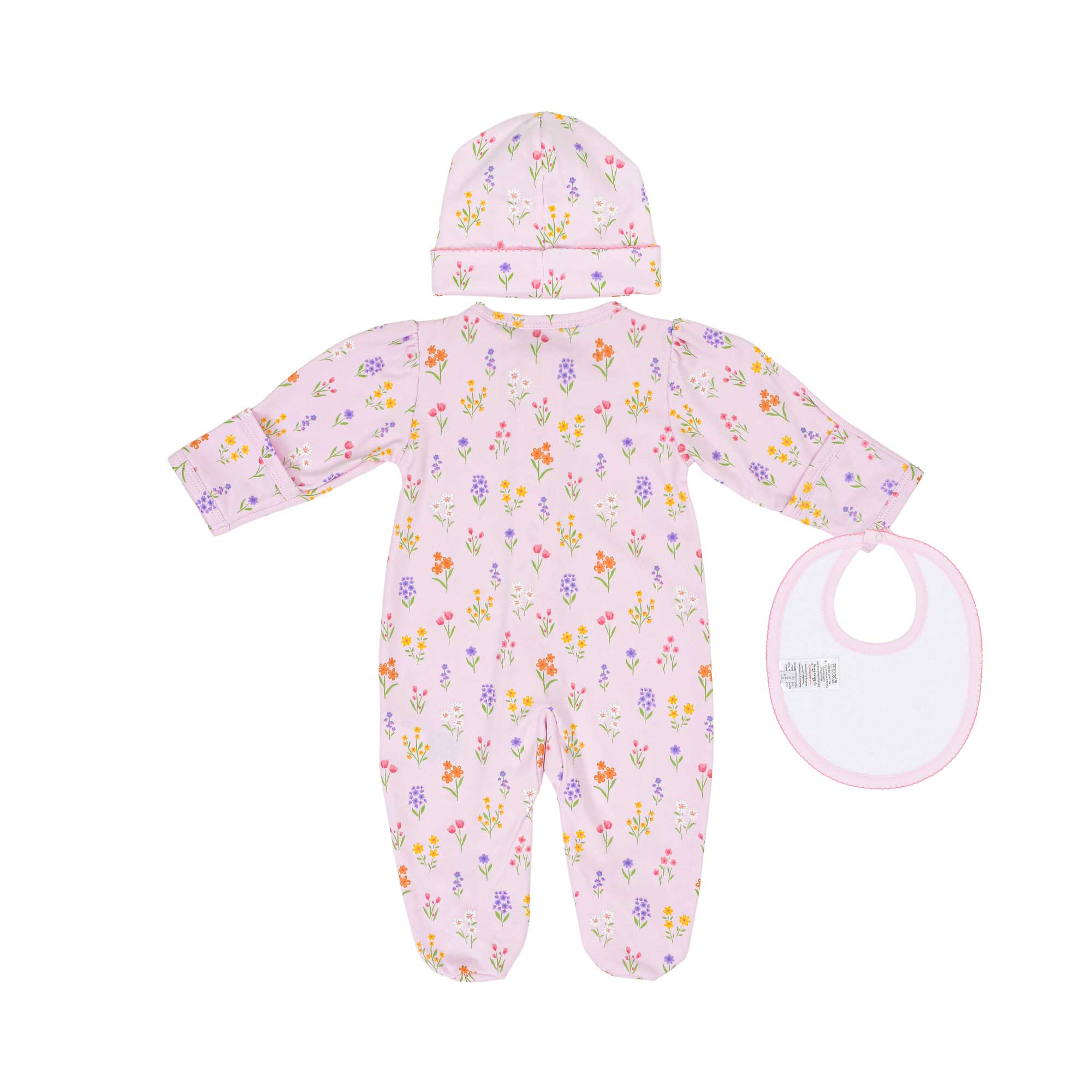 Kissy Kissy New Born Girl's Floral Print Pink Sleepsuit Set with Hat & Bib