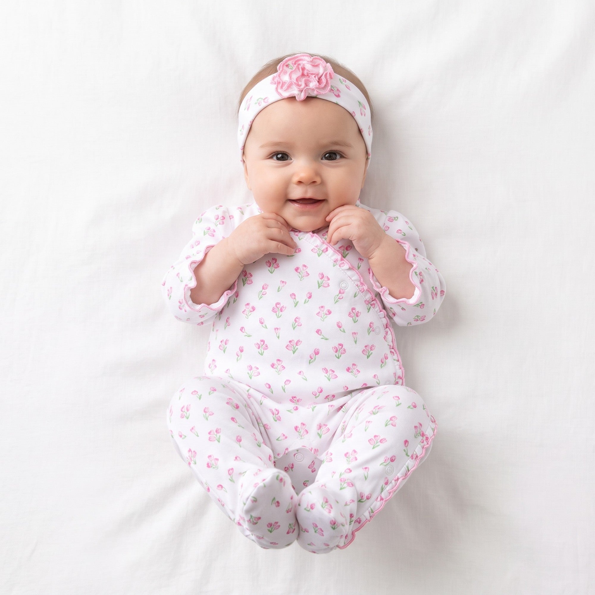 Kissy Kissy New Born Girl's Wrap-Over Sleepsuit with Floral Headband