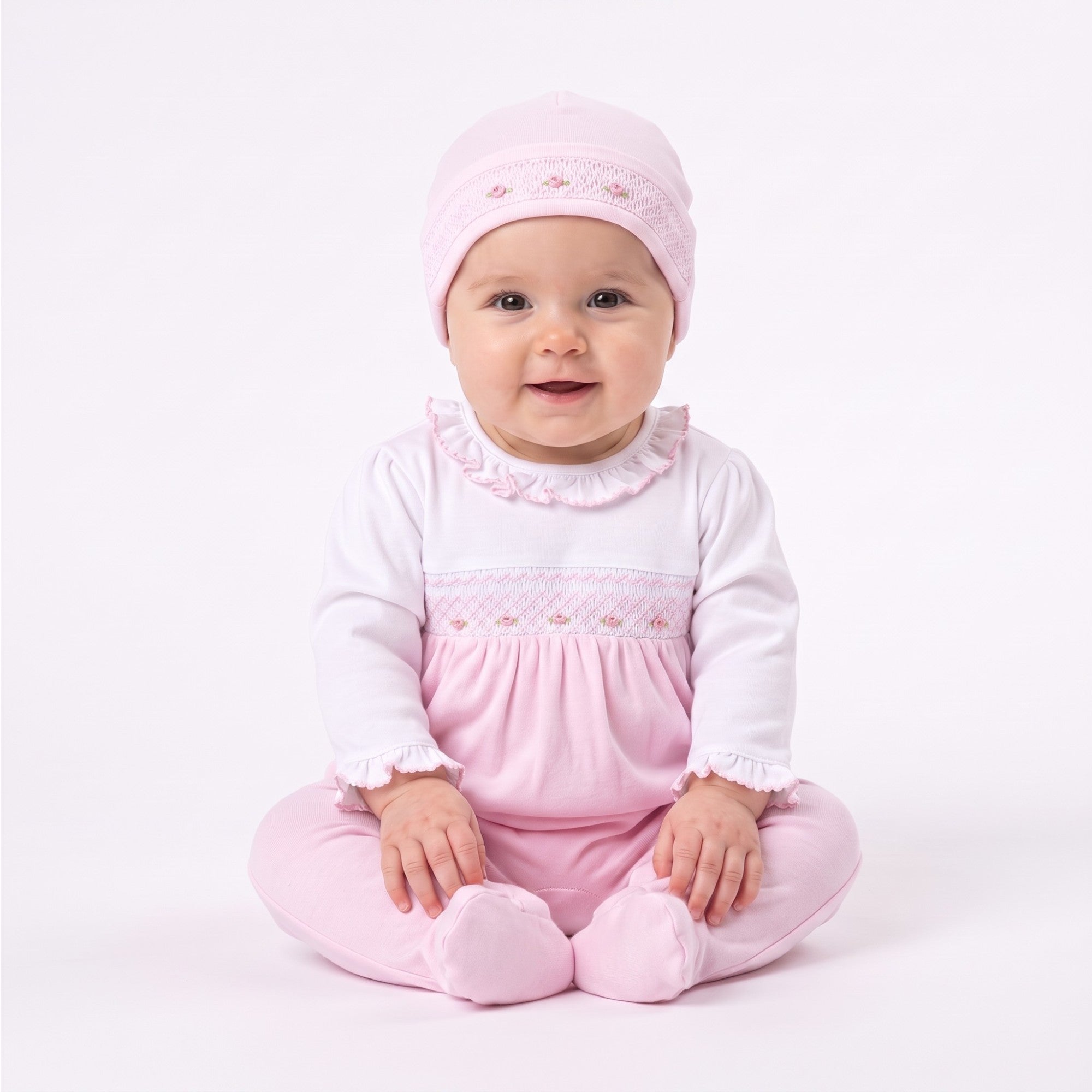 Kissy Kissy New Born Girl's Bodice Ruffle Sleepsuit with Hat