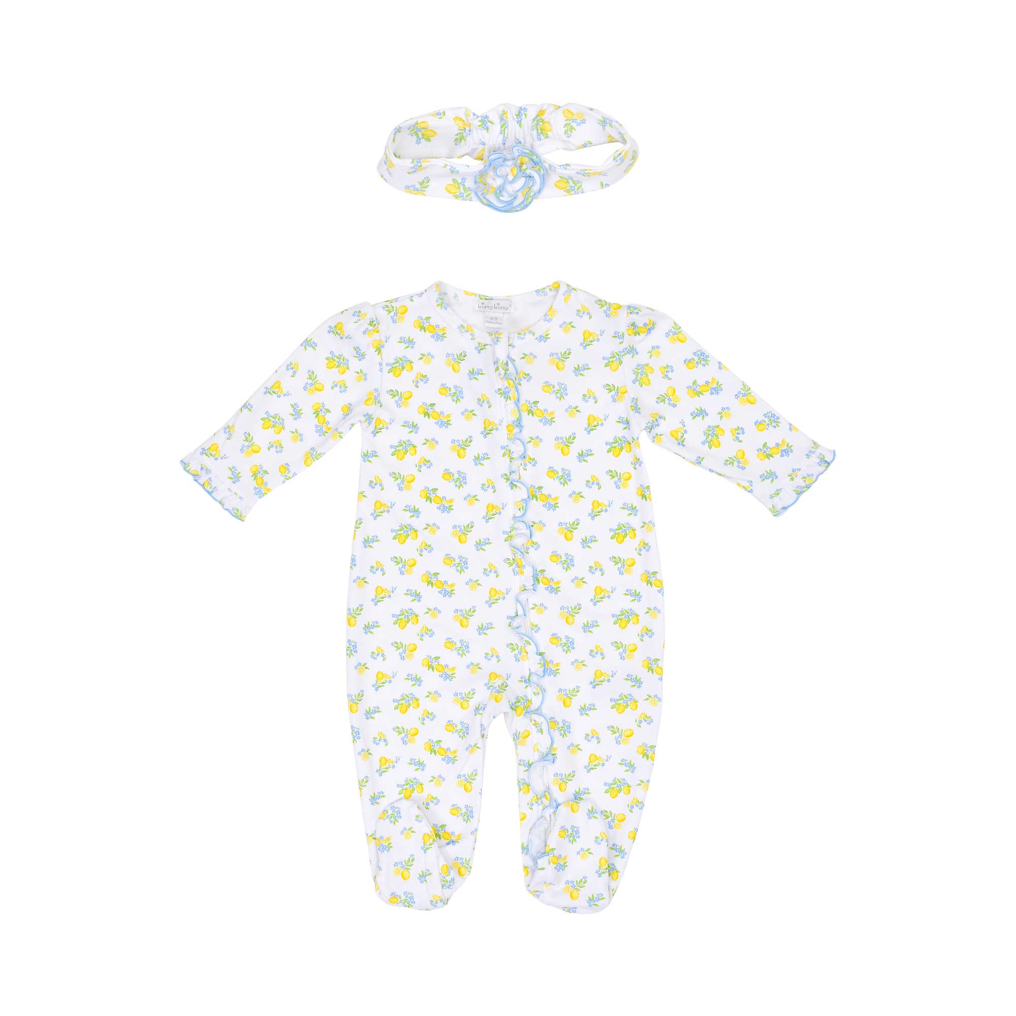 Kissy Kissy New Born Girl's Lemon Printed Sleepsuit with Headband