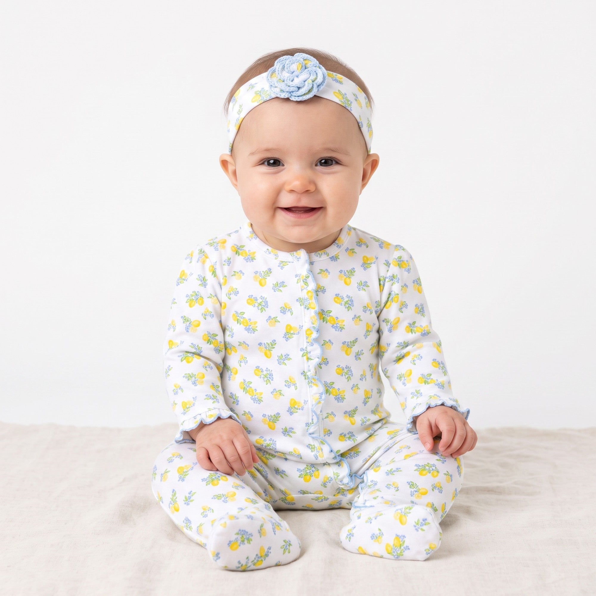 Kissy Kissy New Born Girl's Lemon Printed Sleepsuit with Headband