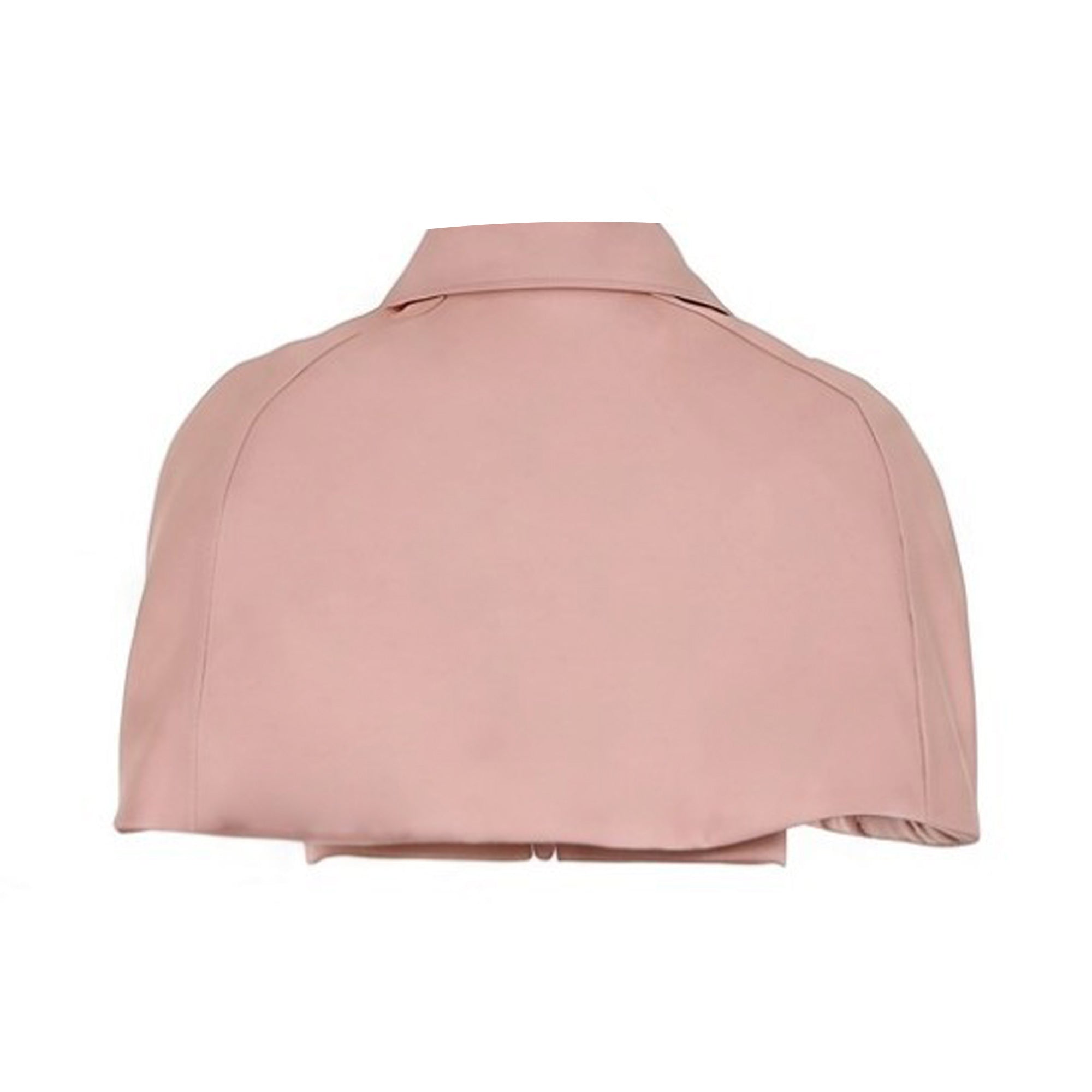 Pink cape-style dress top with a collar, smooth fabric, and a slightly gathered hem.