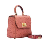 Kyra Women's  Luna Square Ostrich Hand Bag Salmon