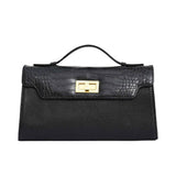 KYRA handbag featuring a crocodile-textured top flap, a pebbled texture body, a single top handle, and a rectangular gold turn-lock closure.