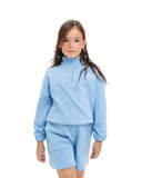 Front view Kids' Cozy Half-Zip Sweater – Soft Sky Bue Cotton .