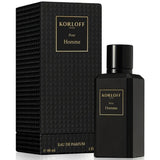 Korloff Pour Homme EDP 88Ml Korloff Pour Homme perfume bottle and packaging on a white background