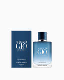 Giorgio Armani Acqua di Gio Profondo Eau de Toilette 100ml bottle with a blue frosted finish and a dark blue cap, next to its