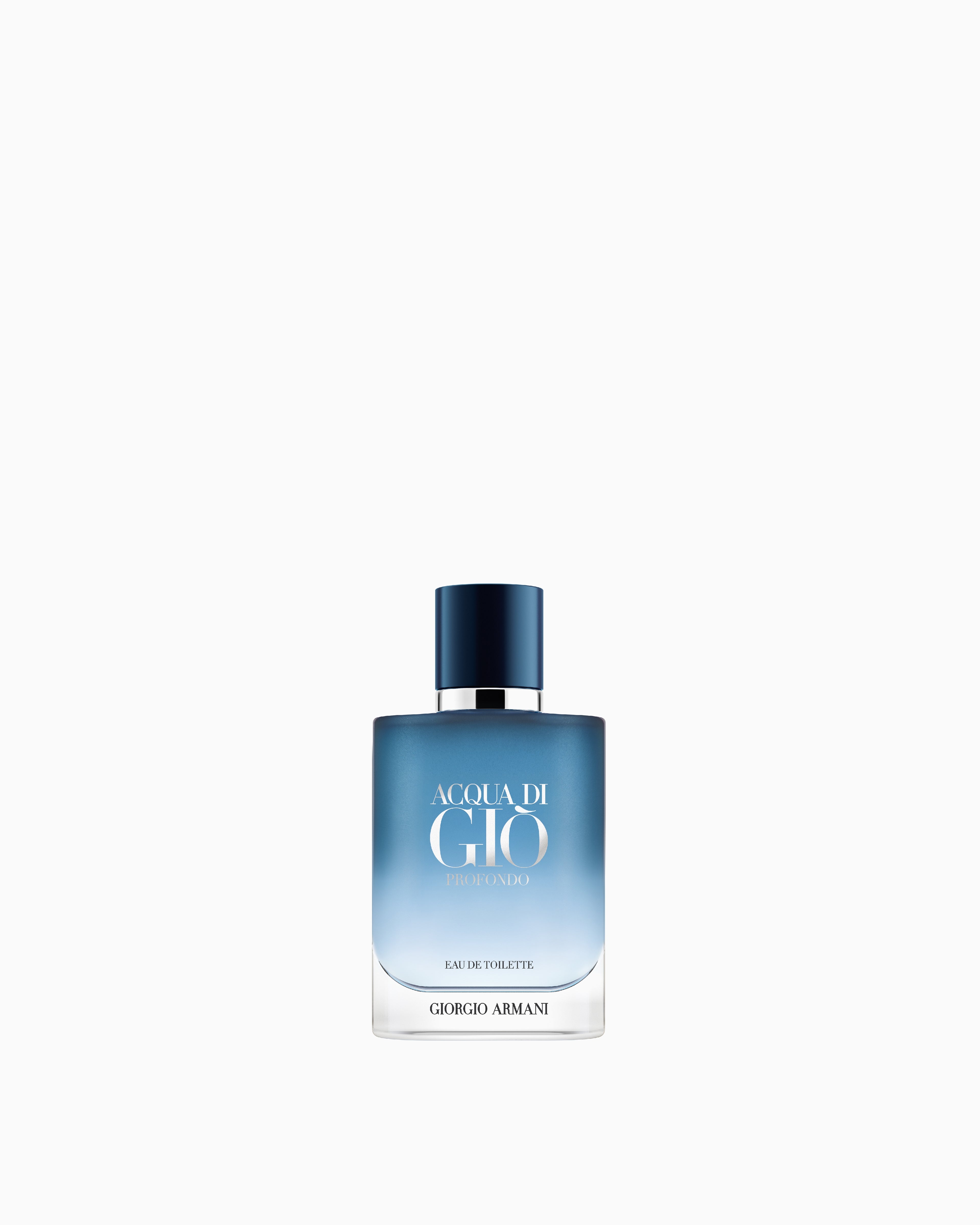 Giorgio Armani Acqua di Giò Profondo Eau de Toilette in a blue frosted glass bottle with a dark blue cap.
