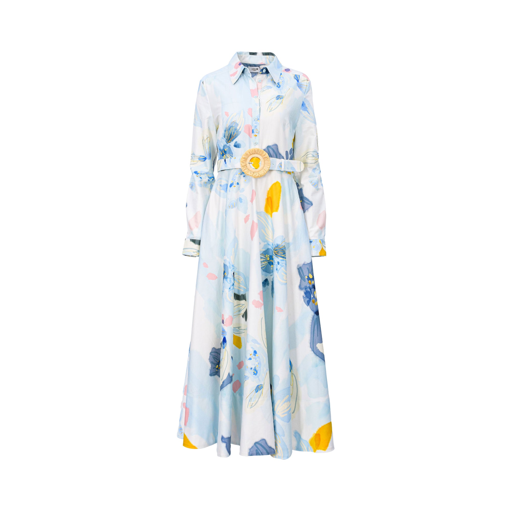 Leo Lin Women's Zara Shirt Midi Dress Tranquility Print – Blue Salon